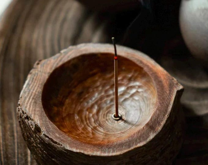 Wooden Incense holder| Ancient Dark Pine | Rustic Aged Pine Incense Holder Naturally Weathered with Subtle Pine Aroma