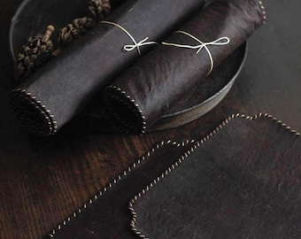 Natural Dye Silk& linen Tea Mat｜Vintage Silk｜Wabi-Sabi Table Runner｜Minimalist｜Reversible Rustic Tea Ceremony Table Runner