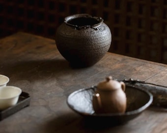 Handcrafted Jian Shui Tea Waste Bowl | 500ml | Natural Clay Texture | Minimalist Gongfu Tea Tool