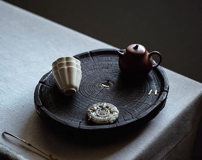 Yakisugi Tray | Charred Camphor Wood Tea Board | Sugi Ban Gongfu Tea Tray| Japanese Style Tea Tray | Brass Pin Kintsugi Tray