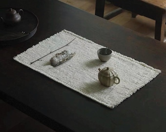 Tapete de chá japonês feito à mão | Caminho de mesa Wabi Sabi | Jogo americano rústico de algodão | Decoração para cerimônia do chá | Tapete para mesa de chá