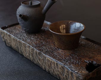 Old Elm Wood Gongfu Tea Board | Solid Single Slab Tea Tray | Kung Fu Tea Tray Tea Tray | Rustic Wabi Sabi Tea Ceremony Board