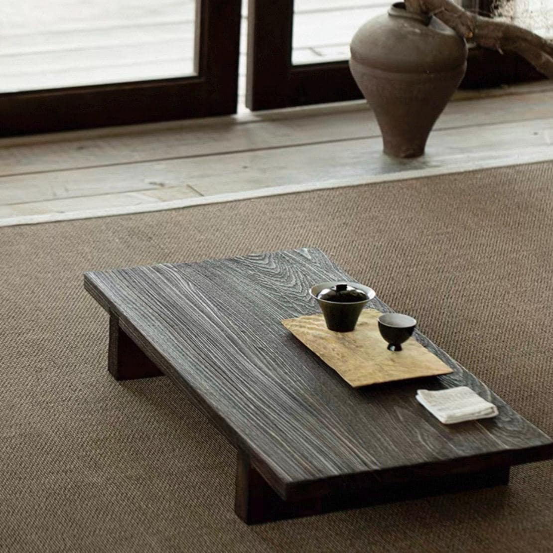 Low Tea Table Set Low Tea Table|solid Elm Wood|wabi-sabi Tatami Table|japanese Floor ...