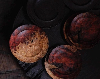Handmade Tea Saucer｜Burmese Padauk Wood｜Wabi-Sabi Coaster｜Tea Lid Holder｜Japanese Style Cup Stand｜One of a Kind｜Natural Burl