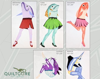 Reverse Mermaid FPP Quilt Block Patterns | Set of 5 (PDF Download)