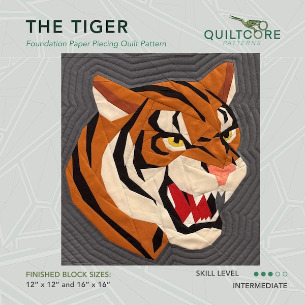 Tigern | FPP Quiltmönster | Direkt PDF-nedladdning | Foundation Paper Piecing | Quiltmönster