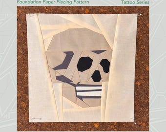 Skull Tattoo Quilt Block Pattern | FPP, Traditional Tattoo Series (PDF Download)