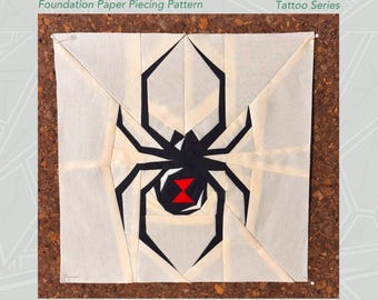 Black Widow Spider Quilt Block | FPP Tattoo Pattern (PDF Download)