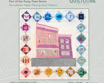 Pink Building | FPP Quilt Pattern | Instant PDF download | Foundation Paper Piecing | Fussy Town Series