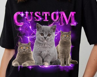 Custom Pet Photo T-Shirt, Personalized Cat Shirt, Bootleg Gift
