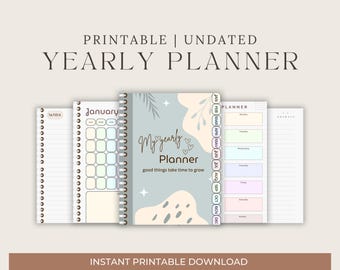 Undated Yearly Planner, Monthly Planner, Weekly Planner, Hyperlink Planner, Planner for Goodnotes, Calendar Task and To-Do List Planner.