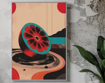 Retro Orange Fruit Print: Mid-Century Modern Kitchen Art (Digital Download, 4 Sizes)