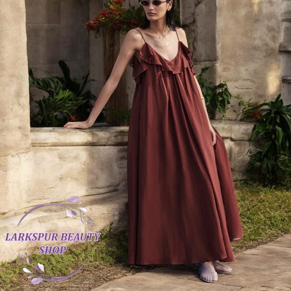 Linen Sleeveless Dress, Thin Straps Maxi Dress, Linen V Neck Dress, Ruffle  Dress, Backless Dress, Linen Summer Dress, Linen Vacation Dress - Etsy