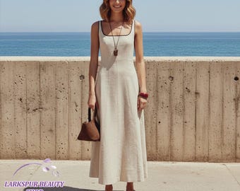Summer Midi Dress, Flowy Linen Dress, Soft Sleeveless Dress, Summer Dress, Handmade Linen Dress, Casual Dress, Loose Fit Dress, Midi Dress