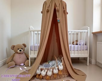 Natural Linen Canopy Tent House, Linen Hanging Baldachin, Canopy Bed Curtains, Reading Nook Tent, Montessori Room Decor, Toddler Kids House