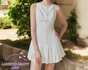 100% Linen Mini Dress With Pleats & Pockets, A-line Casual Dress, Linen  Summer Dress, Short Street Wear Dress, High-low Sleeveless Dress - Etsy