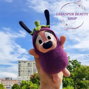 Courage the Cowardly Dog Amigurumi, Cowardly Eggplant Dog Plush, Handmade Crochet Dog, Plushie Toy Courage,  Gifts for Kids, Birthday Gifts