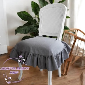 Linen Chair Cover with Ruffles, Wedding Chair Cover, Dining Chair Seat Covers, Chair Slipcover with Ties, Farmhouse Decor, Home Decor