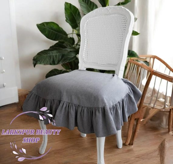 Esszimmerstuhl Sitzbezüge, Leinen Stuhl Cover mit Rüschen, Hochzeit Stuhl Bezug, Stuhl Slipcover mit Krawatten, Bauernhaus Dekor, Wohnkultur