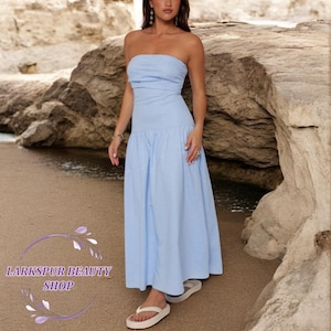 Linen Summer Maxi Dress, Sleeveless Bustier Dress, Fit and Flare Dress, Wedding Guest Dress, Summer Dress, Bridesmaid Dress, Beach Dress
