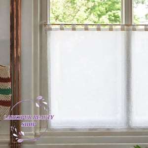 White Extra Long Linen Curtain, Tab Top Linen Curtain Panel, Pure Linen Cafe Curtain Panel, Custom Size Curtain, Boho Kitchen Curtain