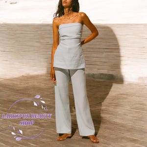 Linen Tunic Top and Straight Pants, Linen Pant with Pockets, Casual Linen Set, Women Summer Set, Minimalist Set, Elegant Linen Two Piece Set