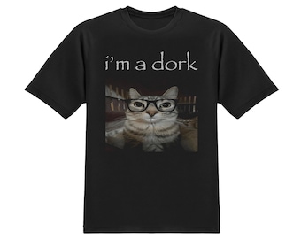 Cat Dork Meme T-Shirt, Funny Nerdy Kitten Tee