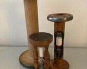 Set of three Vintage Wooden Egg Timers spool bobbin. kitsch kitchen.vintage bobbins. Retro egg timer .