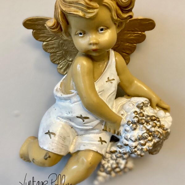 Angel/Cherub with grapes  wall ornament, Simonetti depose 5020 , made in Italy , Comes with hand scribed Gift Card Angel Quote*collectible *