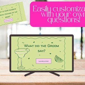 What did the Groom say? Margs & Matrimony Bachelorette Party Game, Canva Presentation Template