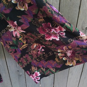 Vintage Floral Rayon Palazzo Pants - 80s/90s Gauchos - Size Large
