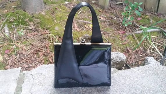 Bags by Francois Black Vinyl Purse Mod Black Purs… - image 1