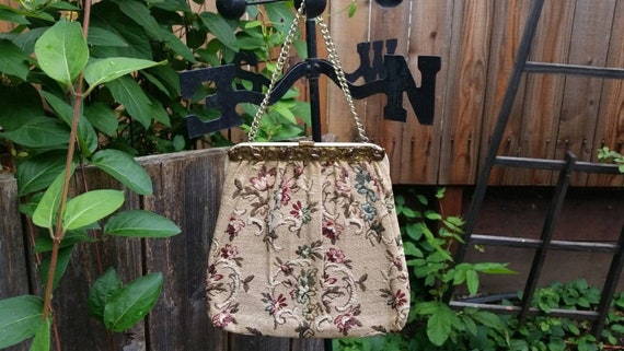 Vintage Tapestry Handbag 1950s 1960s Elegant Flor… - image 1