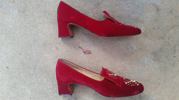 Velvet Pumps Red Velvet Pumps 1960s Red Velvet Pu… - image 5