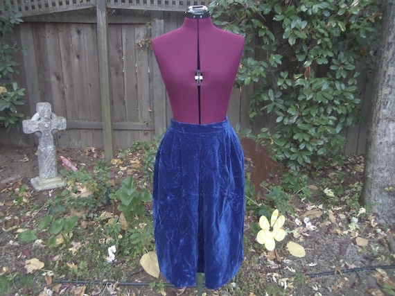 Crushed Velvet Skirt Blue Velvet Skirt Midi Skirt… - image 1