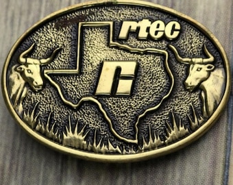 Vintage 1970s Texas Longhorn Belt Buckle, Solid Brass Made in USA