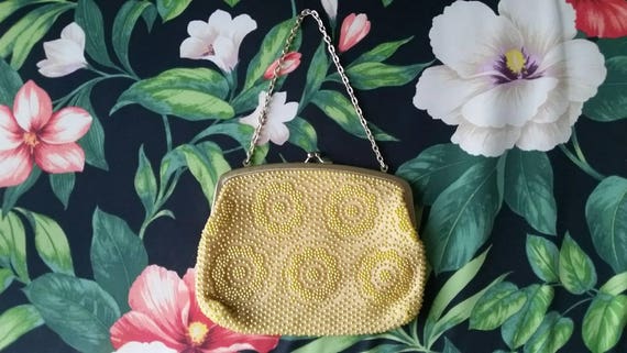 Gold Beaded Handbag Gold Beaded Clutch Plastic Be… - image 2