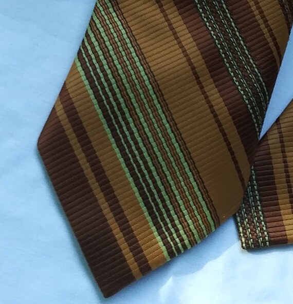 Striped Necktie Gold Brown Mens 1970s Necktie Vint