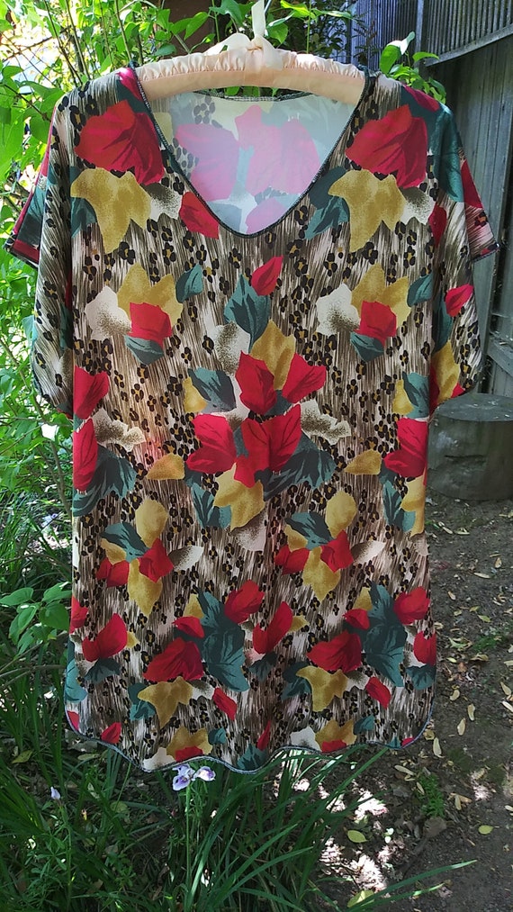 Vintage 1980s Leopard Print Tunic Top: Abstract F… - image 1