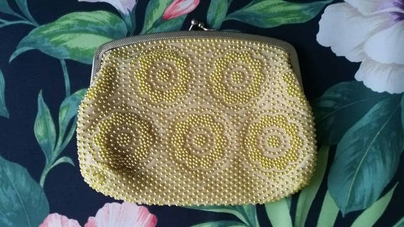 Gold Beaded Handbag Gold Beaded Clutch Plastic Be… - image 3