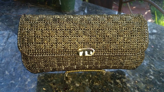 Gold Lurex Black Clutch Plastic Canvas Clutch Plas