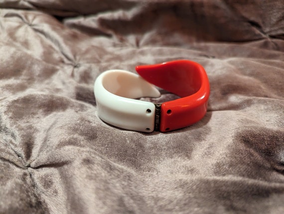Red White Clamper Bracelet Color Block Cuff Acryl… - image 5