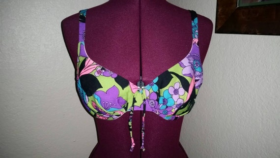 1960s Bikini Top 60s Bikini Top Psychedelic Floral