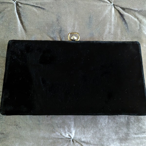 Black Velvet Box Purse Black Velvet Evening Bag Velvet Clutch 1950s 1960s Mod Mid Century