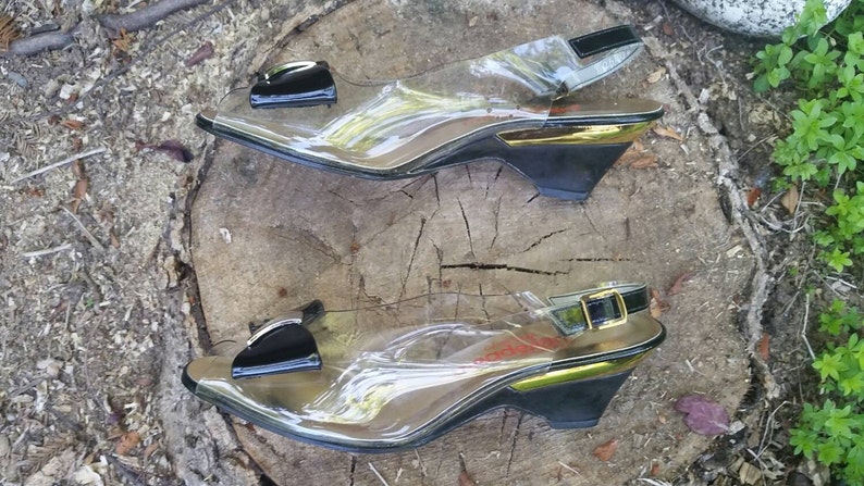 clear plastic wedge shoes