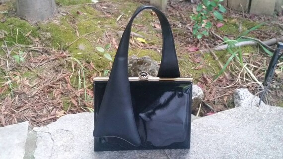 Bags by Francois Black Vinyl Purse Mod Black Purs… - image 2