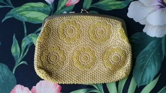 Gold Beaded Handbag Gold Beaded Clutch Plastic Be… - image 1