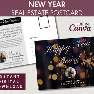 Postal de agricultura inmobiliaria / Año nuevo / Editable en Canva / Marketing inmobiliario