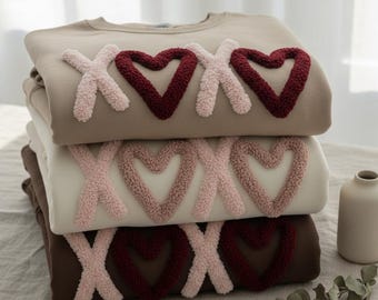 Custom Chenille Patch XOXO Sweatshirt: Personalize Valentine Gift for Her Anniversary Gift