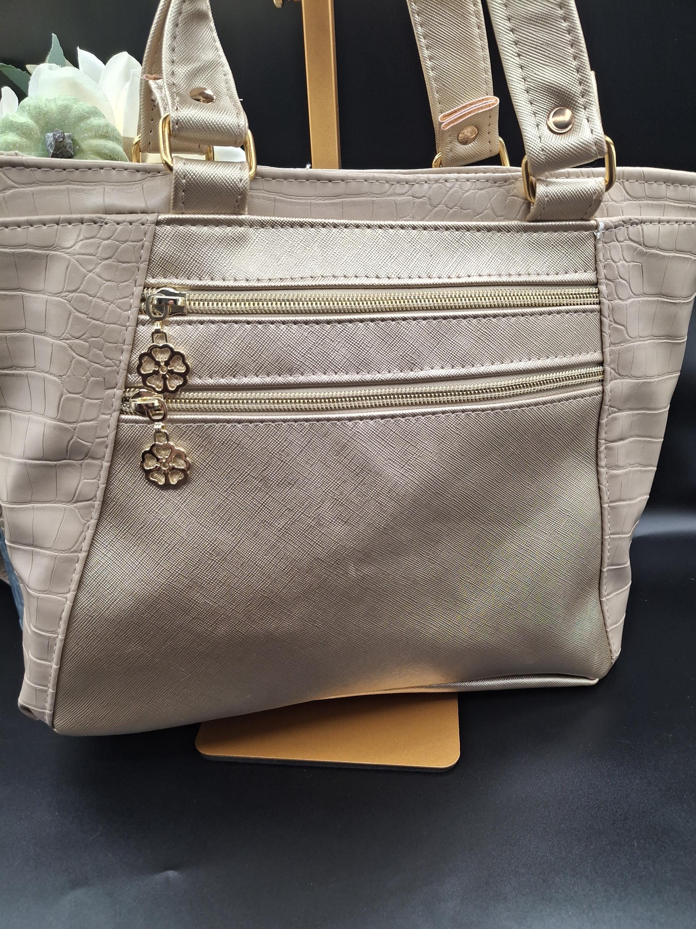 Champagne Gold Tote Purse | Elegant Faux Leather Handbag 